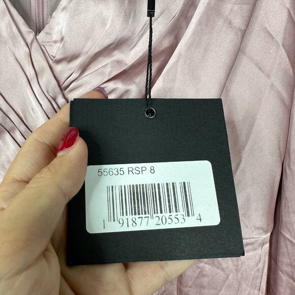 FLAW - NWT Mac Duggal Satin Ruched Bishop Sleeve Gown Rose Pink 8 #8565 - Picture 9 of 11